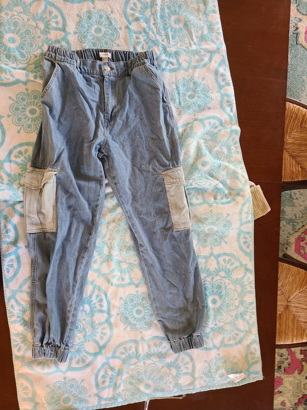 Womans Light Blue Cargo Jogger Pants - Unbranded